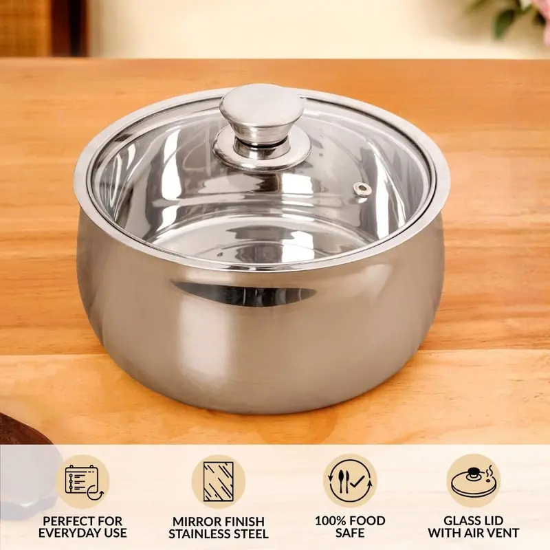 Stainless Steel Vacuum-Insulated Casserole With Tempered Glass Lid – 2L 1