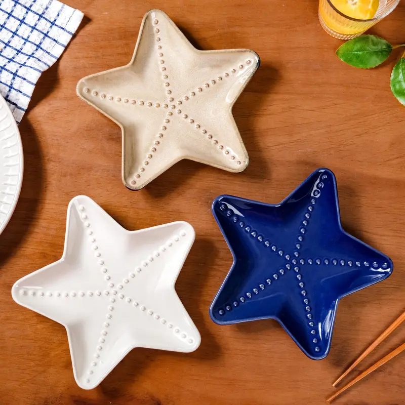 Starfish-Themed Ceramic Snack Plate Set (3 Pcs) 1