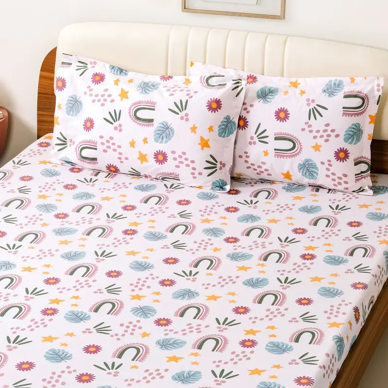Starry Meadow Pastel-Tone Queen Cotton Bedding Set – 254 X 229 Cm 1