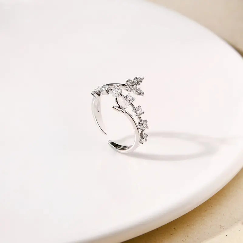 Stone-Accented Silver Butterfly Ring 1