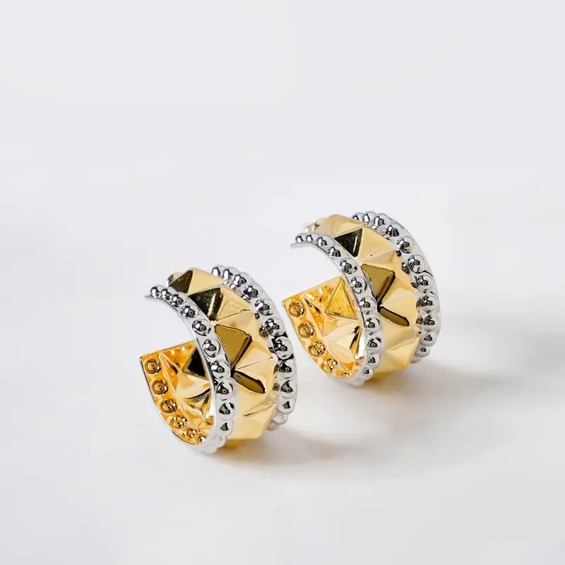 Studded Dual-Tone Gold Hoop Earrings 1