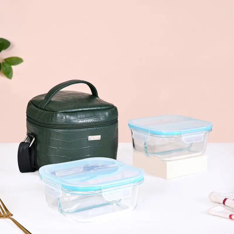 Stylish Green Lunch Bag And Bento Box Combo 1