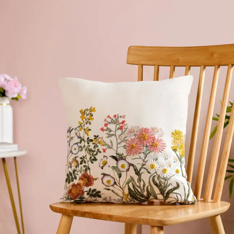 Subtle Wildflower Embroidered Pillow Cover – 40X40Cm 1