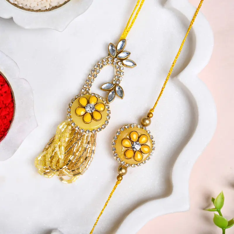 Sunflower Yellow Rakhi And Lumba Pairing 1