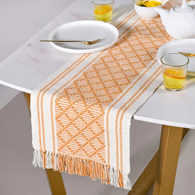 Sunloom Textured Cotton Table Runner With Fringe Trim (180X33Cm) 1