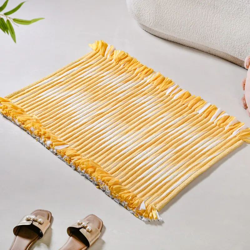 Sunny Striped Textured Yellow Cotton Floor Mat – 85X62Cm 1