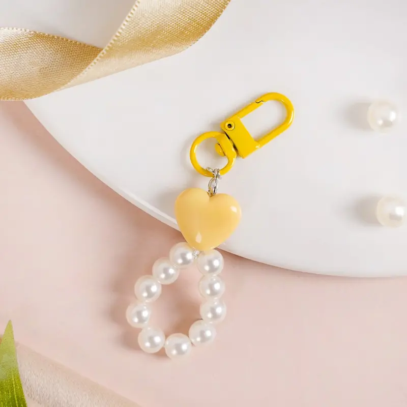 Sunshine Heart Keychain With Pearls – Cheerful & Dainty 1