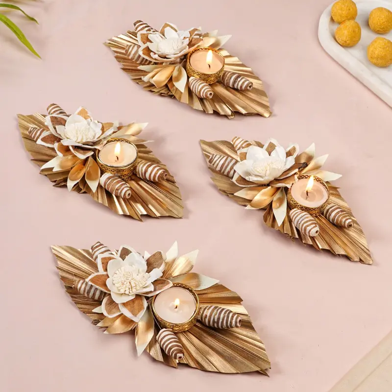 Sustainable Pine Leaf Sola Tea Light Holders – Set Of 4 1