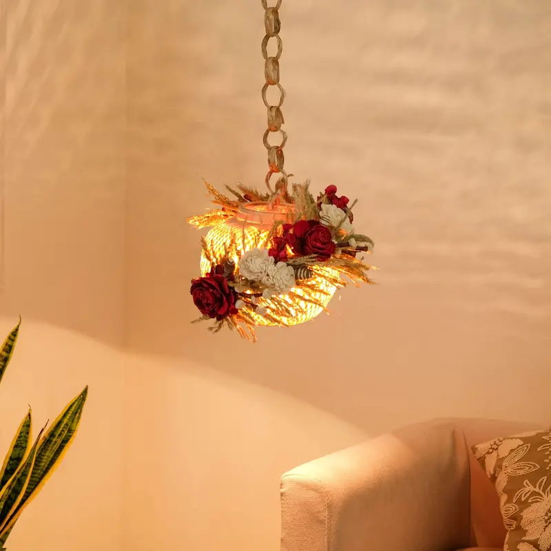 Sustainable Red Floral Lantern – Handcrafted Eco Decor For Indoor Or Outdoor Spaces 1