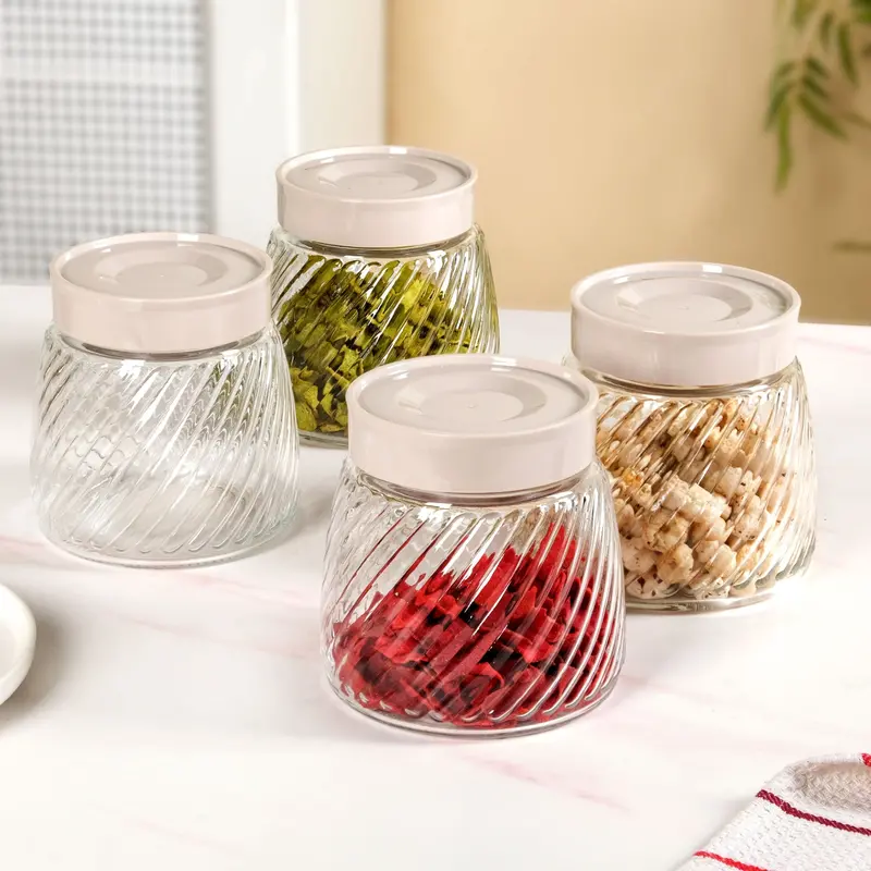 Swirled Glass Storage Jars With Secure Lids – Set Of 4, 800Ml 1