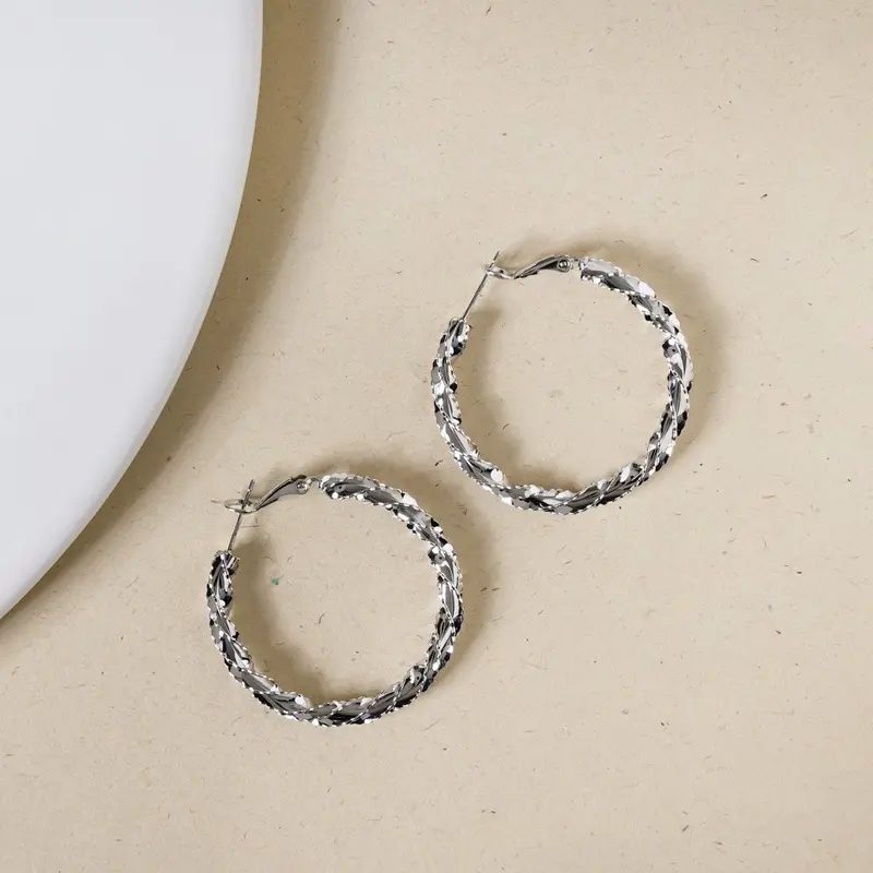 Swirled Silver Metallic Hoop Earrings 1
