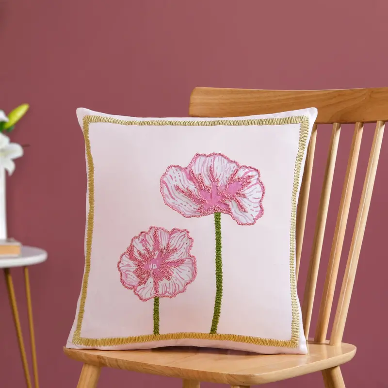Tale Of Two Blooms Decorative Embroidered Cushion Cover – 40×40Cm 1