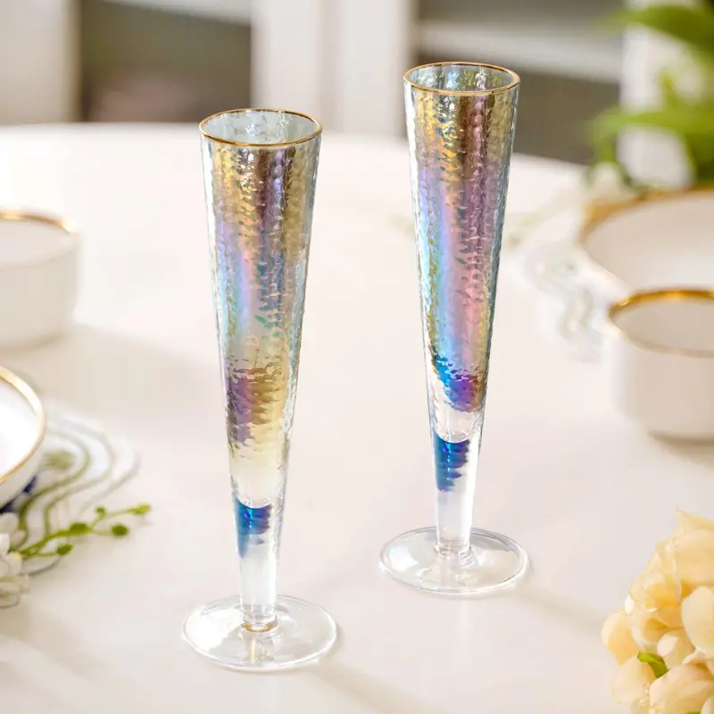 Tall Iridescent Champagne Flutes – 180Ml, Set Of 2 Shimmering Celebration Glasses 1