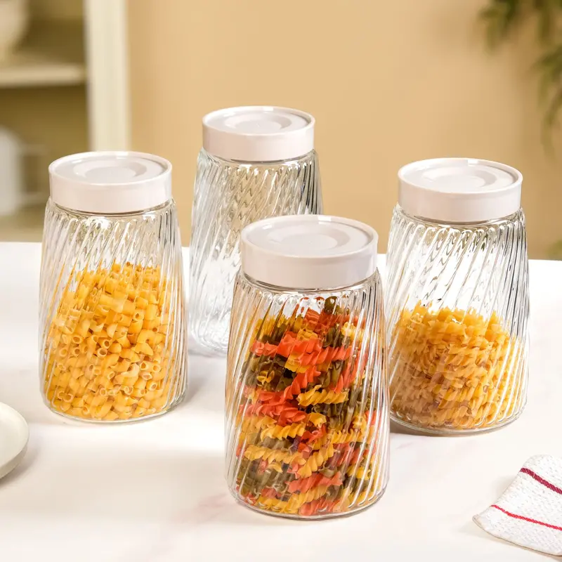 Tall Swirl Glass Storage Jars With Lids – Set Of 4, 1.7L Capacity 1