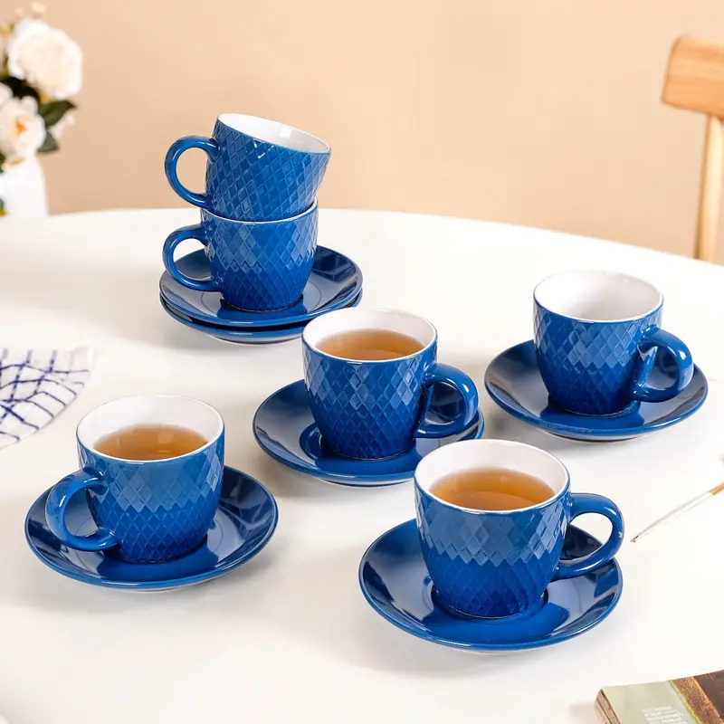 Tara Dark Blue Tea Cup & Saucer Set – 6 Pcs, 225Ml 1