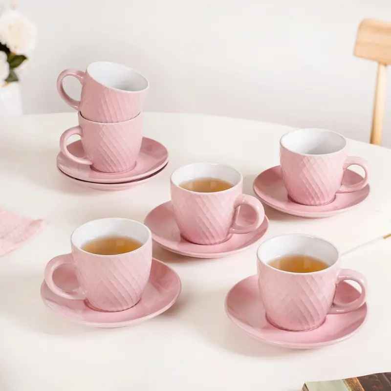 Tara Pink Tea Cup And Saucer Set – 6 Pcs, 225Ml 1