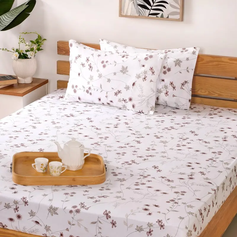 Taupe Floral King Size Bedding – Ultra-Soft 180 Tc Pure Cotton Duvet Cover Set (275X275 Cm) 1