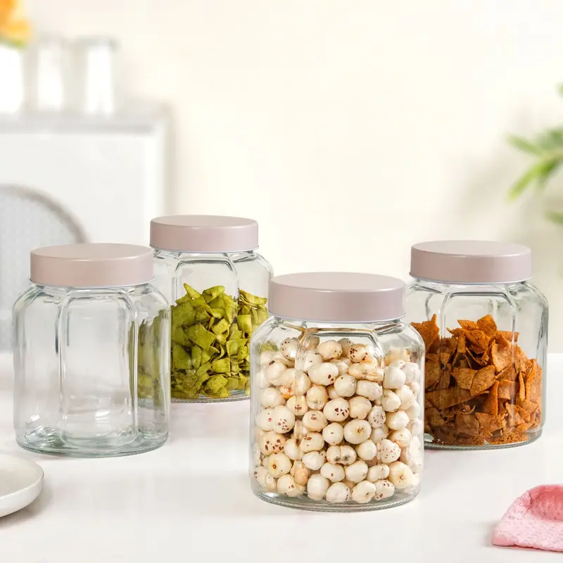 Taupe Panelled Glass Storage Jars With Lids – Set Of 4 (1450Ml Each) 1