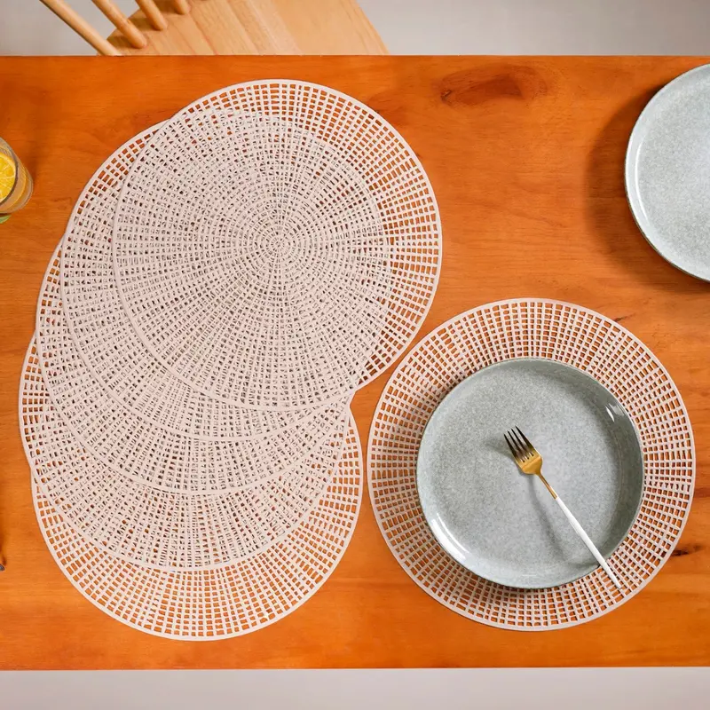Taupe Webbed Table Mats – Neutral Tone Woven 6-Pack 1