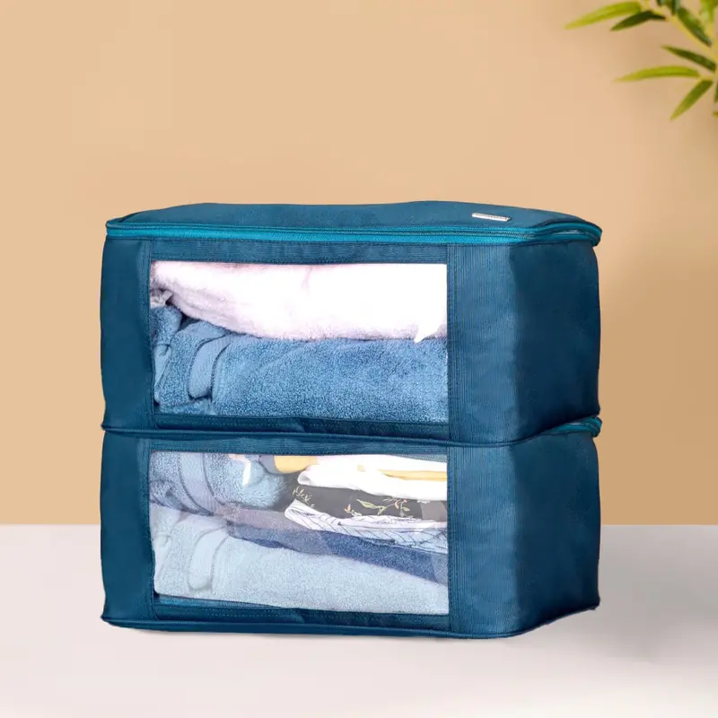 Teal Zippered Clothes Storage Bags – Set Of 2, Heavy-Duty & Space-Saving 1