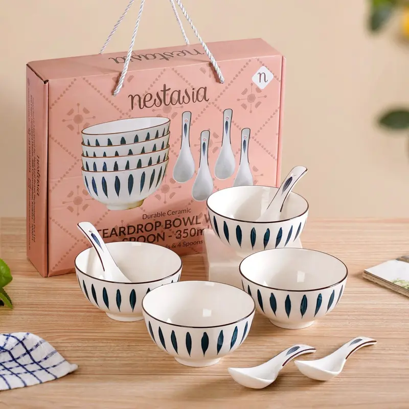 Teardrop-Shaped 350Ml Soup Bowls With Complementary Spoons 1
