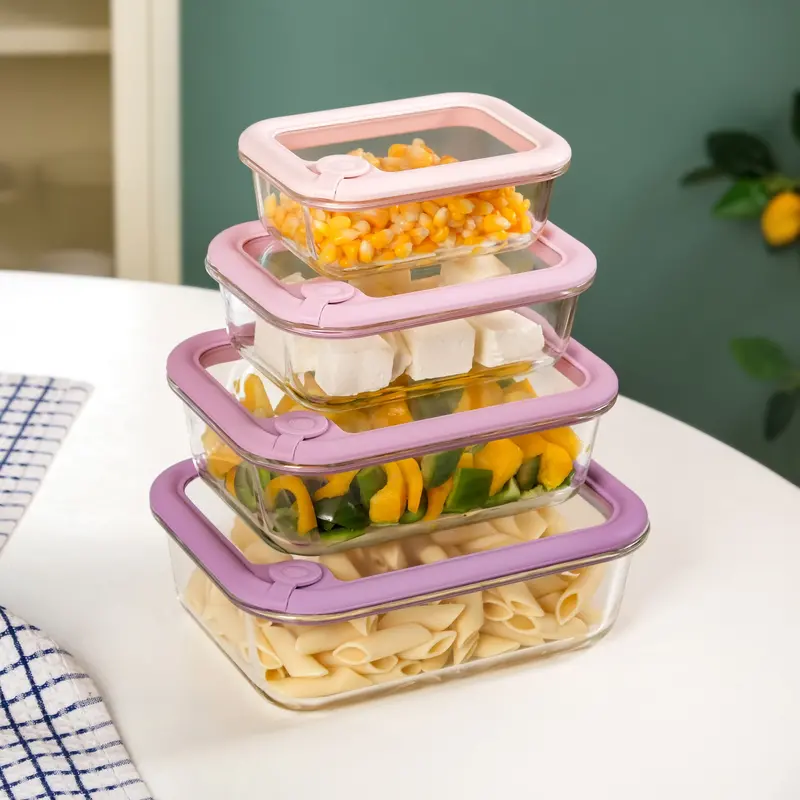 Tempered Glass Air Vent Lid Containers – 4-Piece Pink Ombre Storage Set (370Ml, 640Ml, 1040Ml, 1520Ml) 1