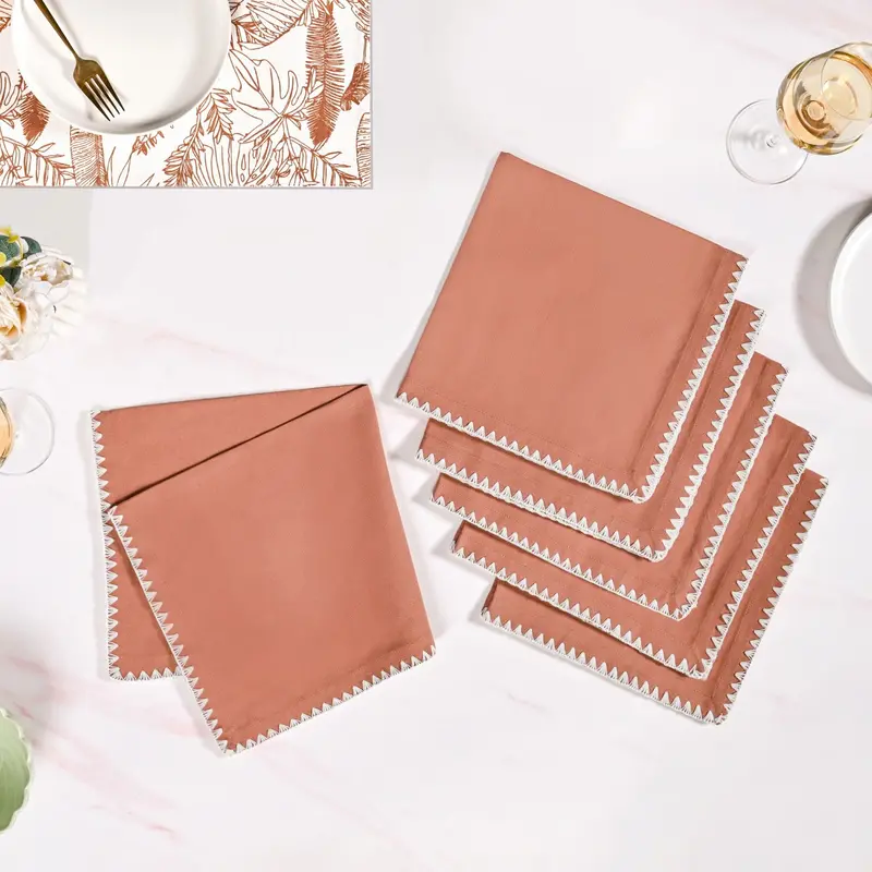 Terracotta Embroidered Edge Napkin Set – Set Of 6 1