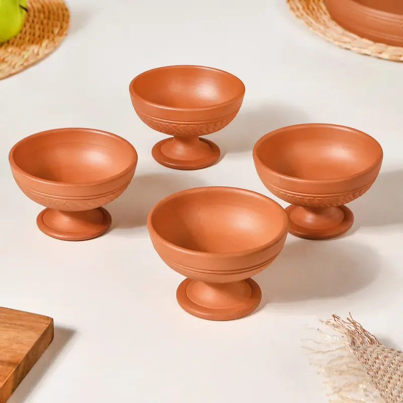 Terracotta Stemmed Dessert Bowls – Set Of 4 Elegant Serving Vessels (150Ml) 1