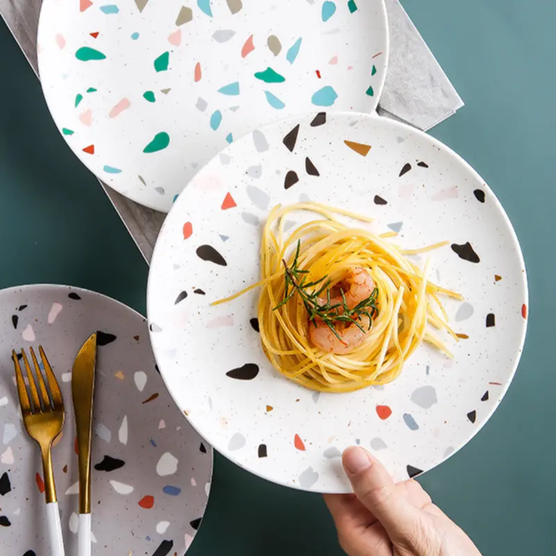 Terrazzo-Effect Ceramic Dinner Plate 1