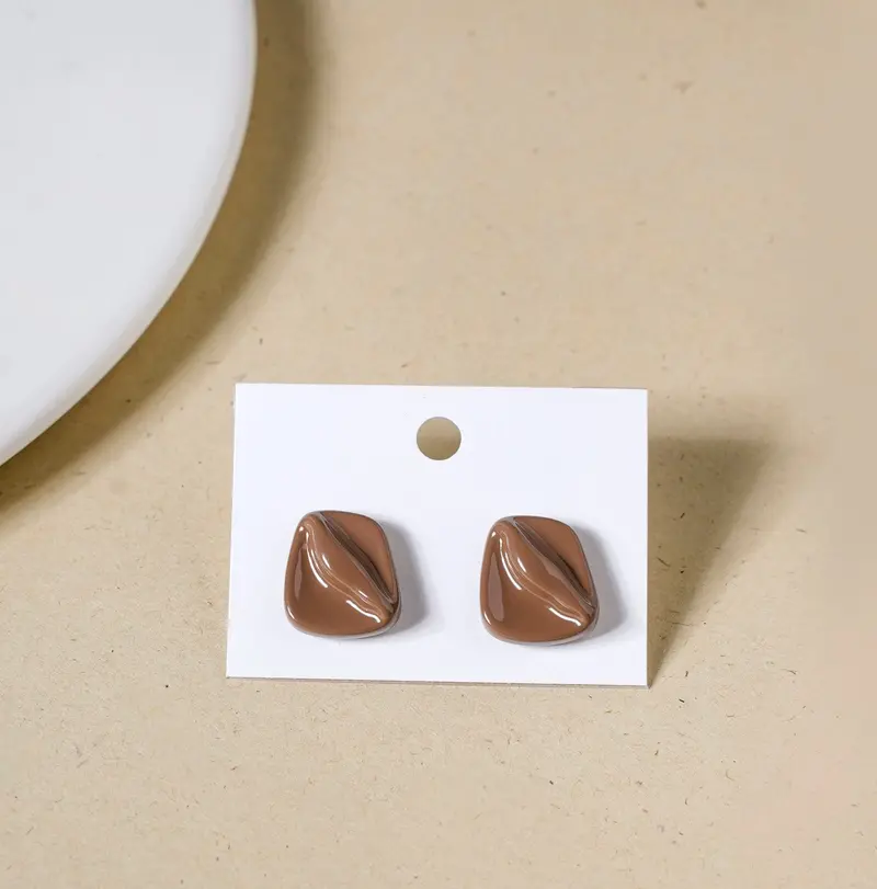Textured Brown Sculpted Metal Stud Earrings 1