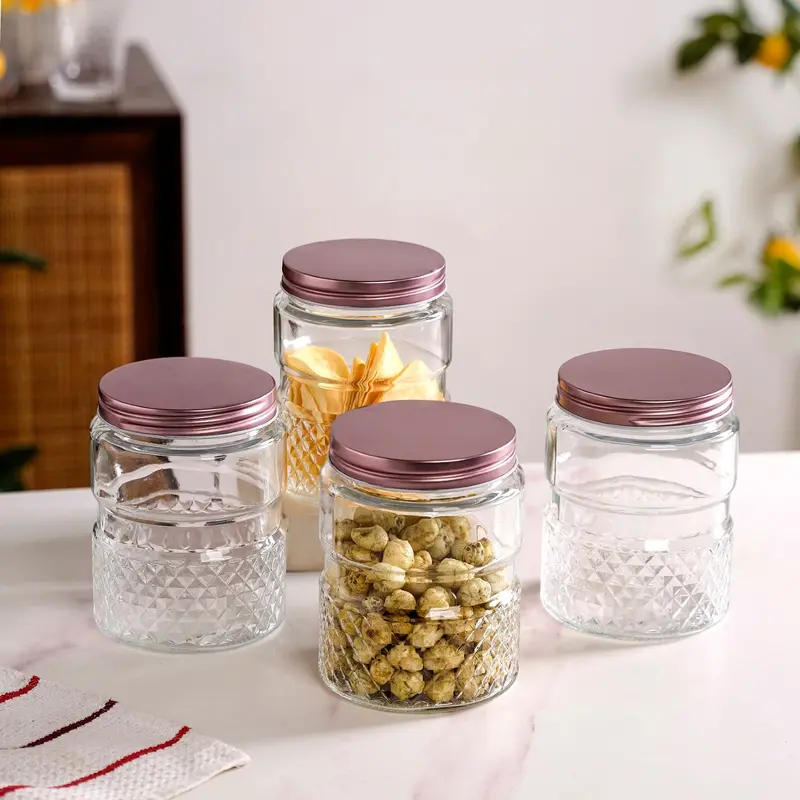 Textured Embossed Glass Storage Jars – Airtight 4-Piece Set (750Ml Each) 1