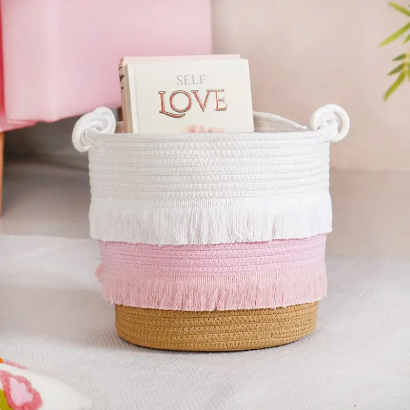 Textured Fringe-Trimmed Laundry Sorting Basket – 24 Cm 1