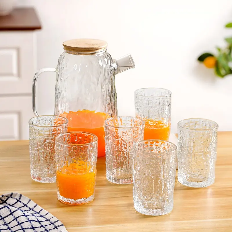 Textured Glass Jug And Drinkware Set – Set Of 7 1