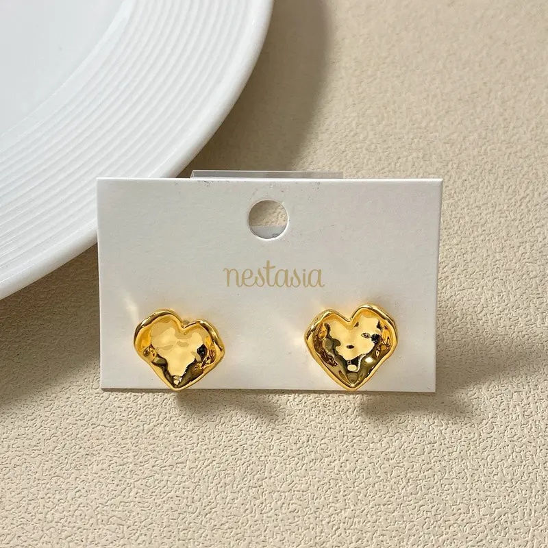 Textured Gold Heart-Shaped Earrings 1