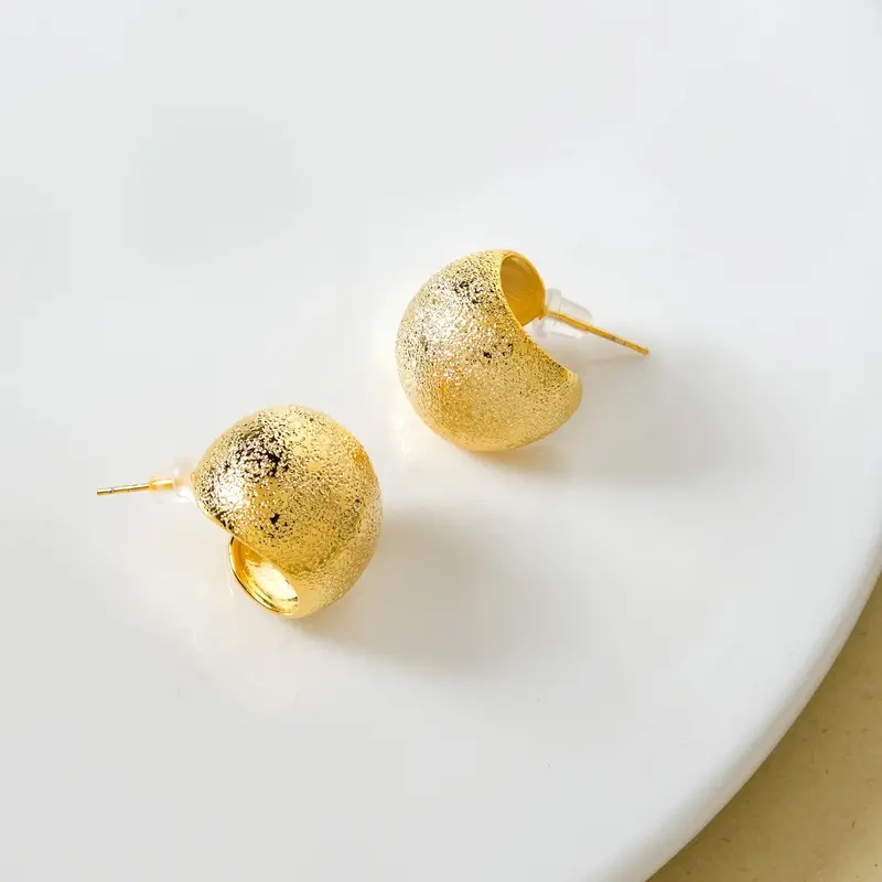 Textured Gold Huggie Earrings – Close-Fitting Artisan Detail 1