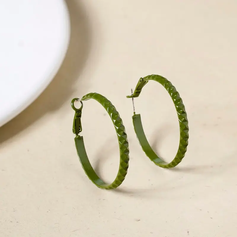 Textured Green Hoop Earrings 1