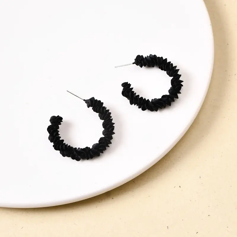 Textured Matte Black Semi-Hoop Earrings 1
