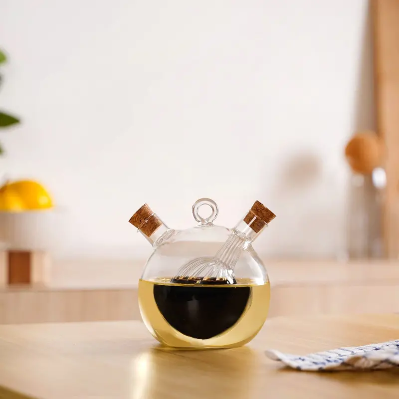 Textured Round 2-In-1 Glass Dispenser – Oil & Vinegar Bottle With Reeded Design 1