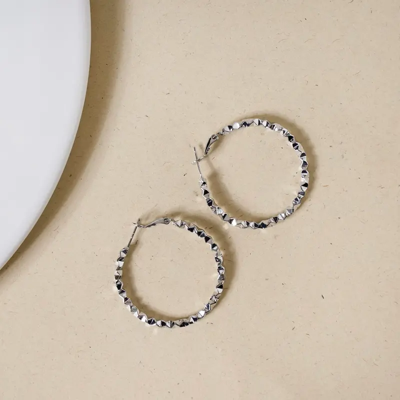 Textured Silver Ridge Hoop Earrings 1