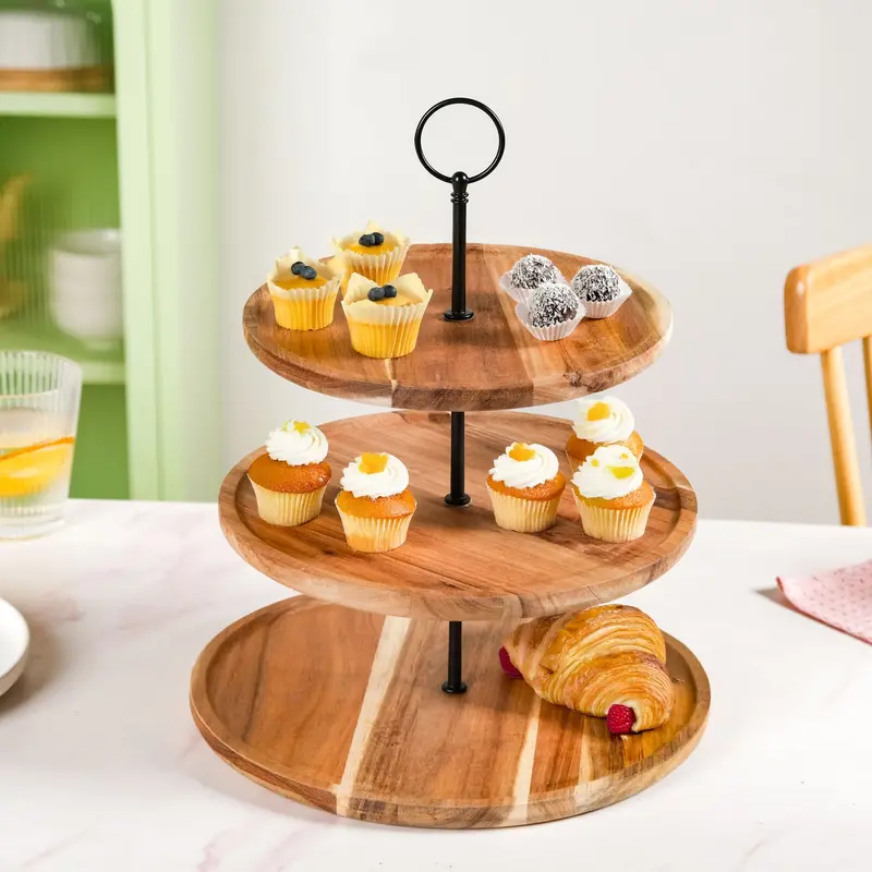 Three-Tier Acacia Wood Cupcake Stand For Baking And Entertaining 1