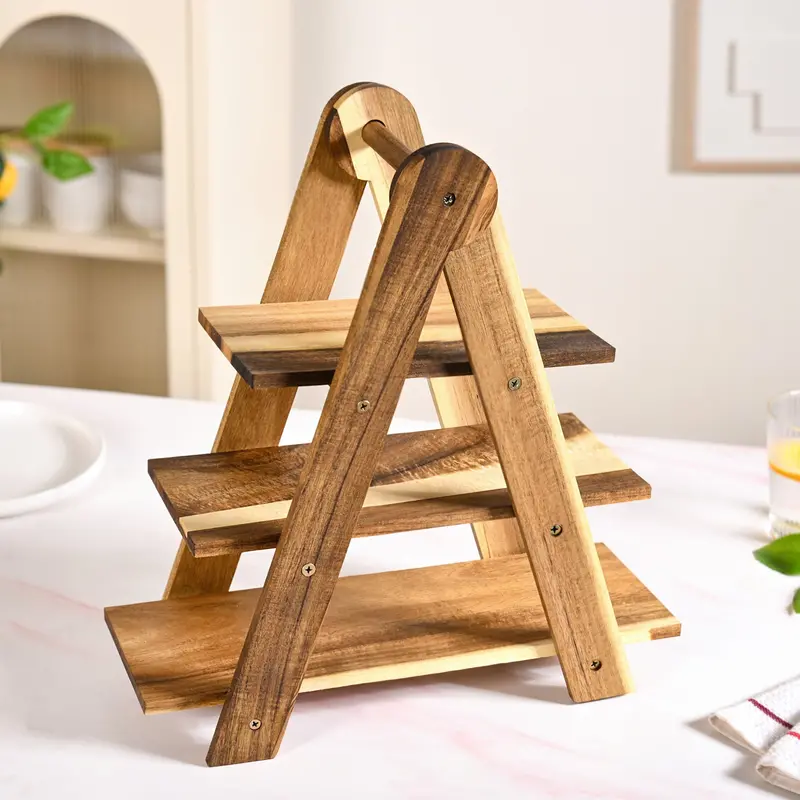 Three-Tier Acacia Wood Serving Stand – Elegant Tiered Platter Display 1