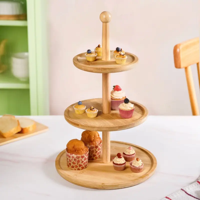 Three-Tier Bamboo Cupcake And Dessert Display Stand 1