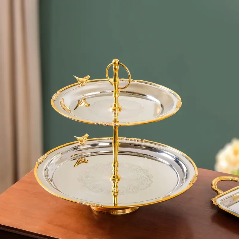 Tiered Bird-Design Cupcake Stand In Brass & Stainless Steel 1