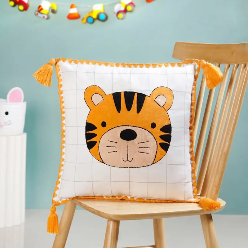 Tiger-Embroidered Cotton Kids Pillow Cover – 42X42Cm Decorative Cushion Sleeve 1