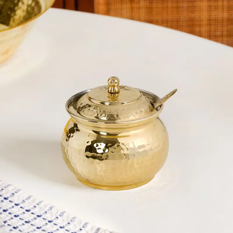Traditional Brass Ghee Container With Spoon – 400Ml 1