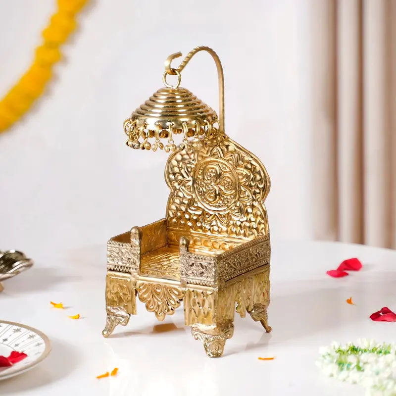 Traditional Brass Singhasan Throne With Removable Chatra Canopy 1
