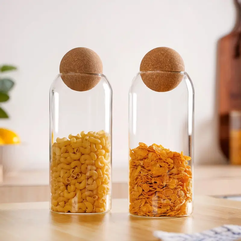 Transparent Airtight Glass Jars With Cork Ball Lids (2 Pcs, 1000Ml Each) 1