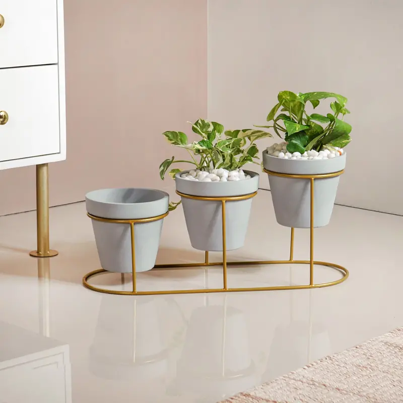 Triple-Tier Terragold Planter With Gold-Finished Metal Stand 1