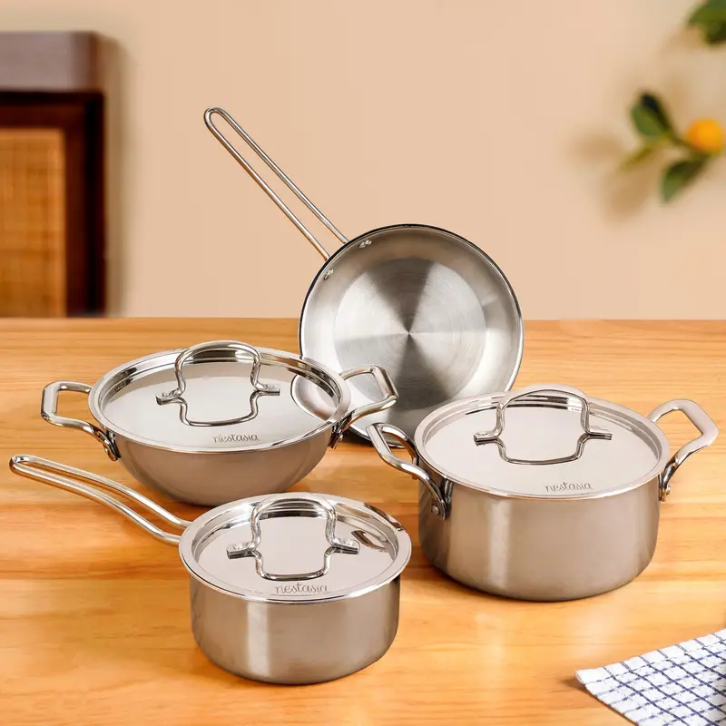 Triply Stainless Steel Master Cookware Set – Frying Pan, Kadai, Casserole & Saucepan 1
