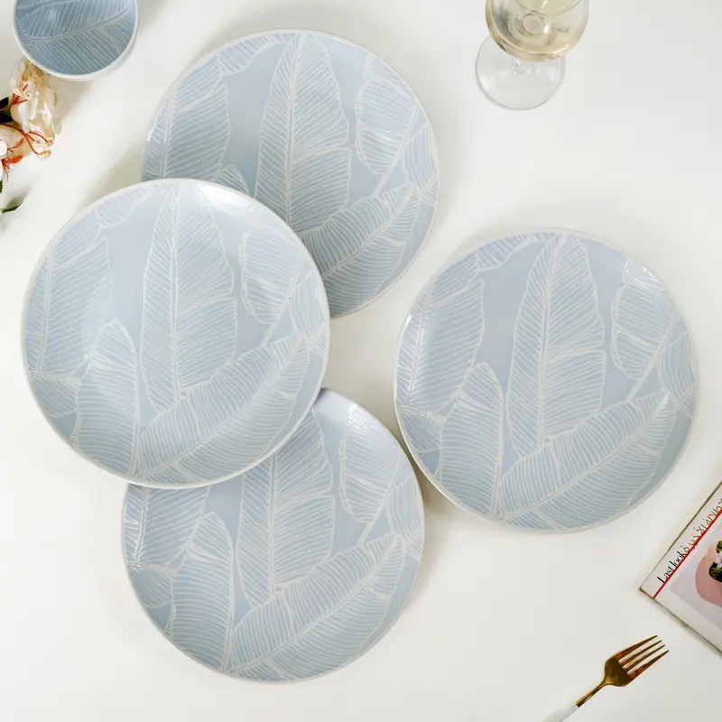 Tropica Baby Blue Printed Ceramic Dinner Plates – 4-Piece, 10-Inch Set 1
